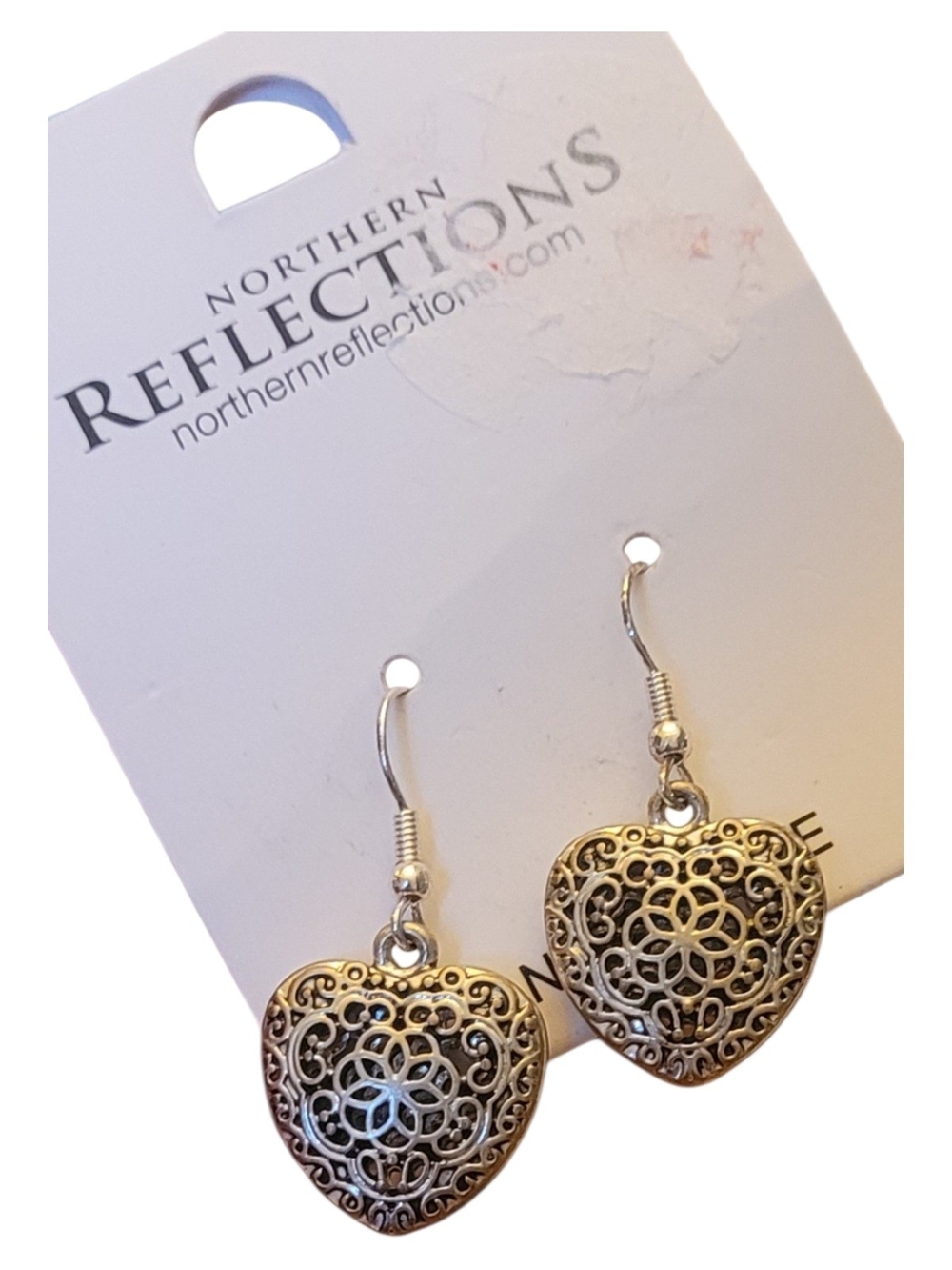 Northern Reflections Silver Filigree Heart Drop Earrings